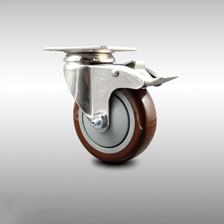 Service Caster 4 Inch 316SS Maroon Polyurethane Swivel Top Plate Caster with Total Lock Brake SCC-SS316TTL20S414-PPUB-MRN